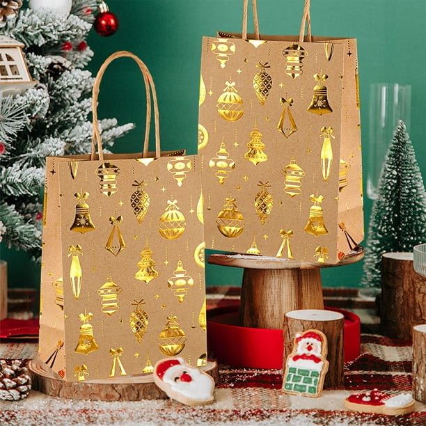 Uuiauoio Christmas Snowflake Tote Bag with Flat Bottom, Kraft Paper Gift Packaging for Holiday Parties, Festive Tree Design Carry Bag for Seasonal Present Wrapping and Events