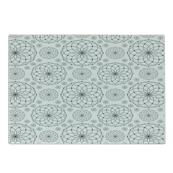 Sacred Geometry Cutting Board, Circular Formations with Dots Flower Like Elements Design Print, Decorative Tempered Glass Cutting and Serving Board, in 3 Sizes, by Ambesonne