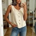 thumbnail image 4 of Tank Tops for Women Sleeveless Round Neck Solid Color Button Shirts, 4 of 8