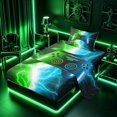 thumbnail image 2 of meiyoeat Neon Lightning Gamer Twin Sheet Sets for Teens Boys, Electric Green Blue Gaming Bedding, 3 Pieces, 1 Flat Sheet, 1 Fitted Sheet and 1 Pillowcase, 2 of 6