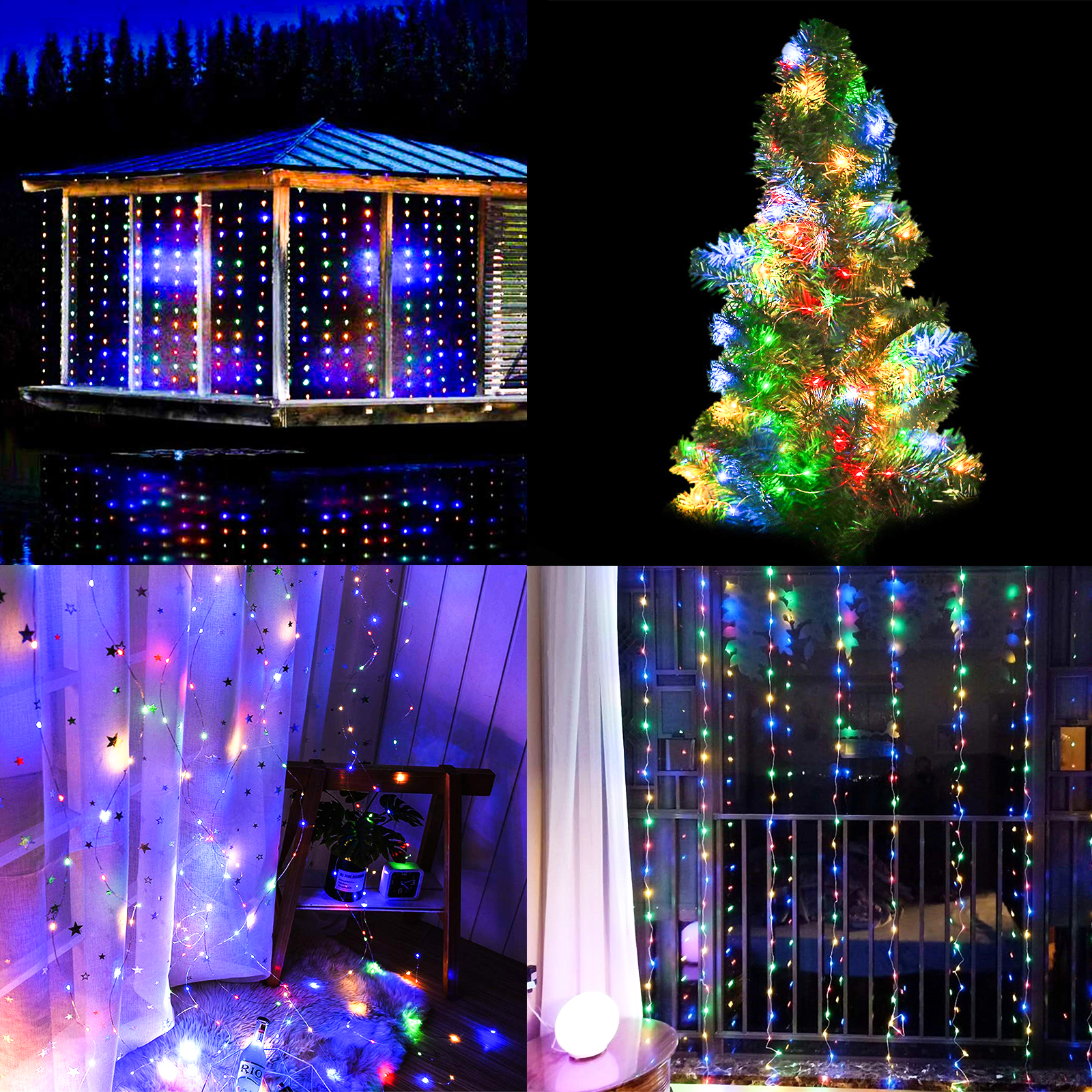 Fiee 300 LED Window Curtain String Light with Remote Control Timer for Christmas Wedding Party Bedroom Garden Wall Outdoor IndoorDecoration Warm White