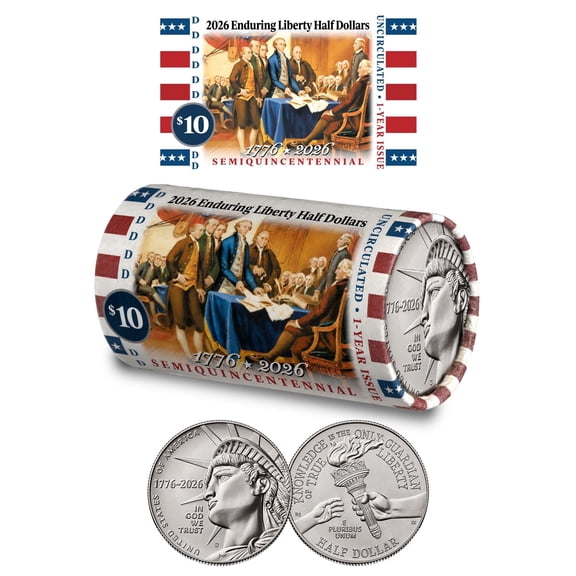 Collectible 2026-D Enduring Liberty Half Dollar • DECLARATION OF INDEPENDENCE Coin Roll • America's 250th Anniversary