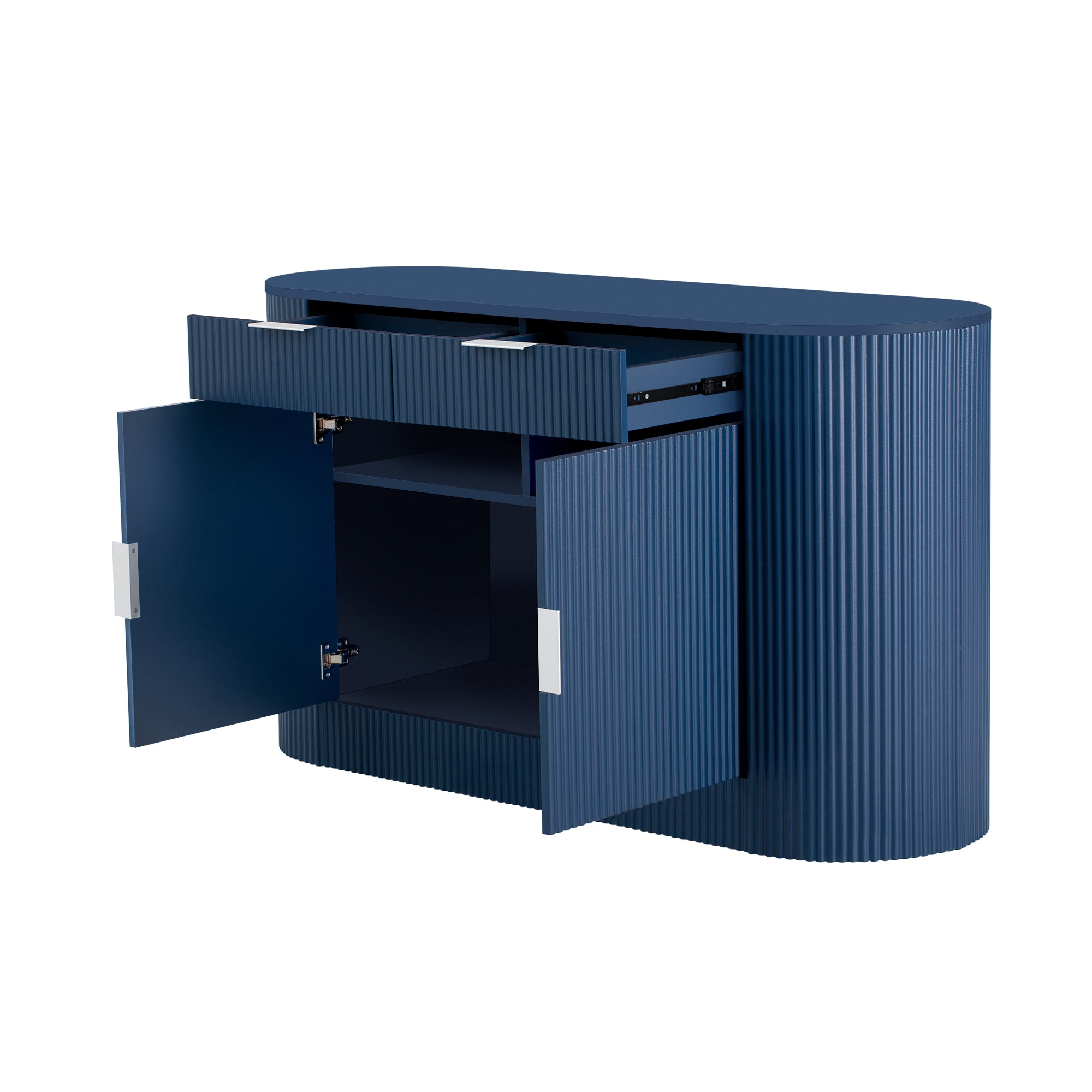 Euroco Modern Buffet Cabinet with Storage, 55.1" Large Sideboard with 2 Drawers,Curved Side Door & 3-Tier Shelves, Wood Coffee Bar Cabinets for Kitchen Living Room,Navy Blue
