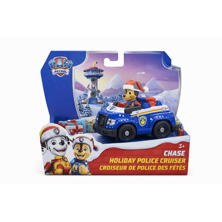 PAW Patrol Chase Holiday Police Cruiser Toy with Figure, Christmas Patrol Vehicle, Ages 3 