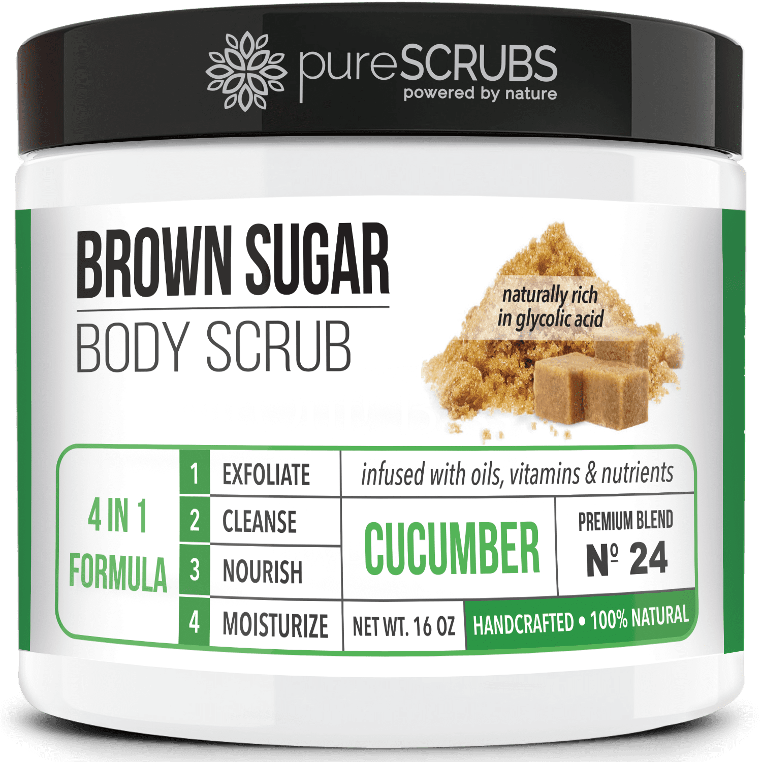 Purescrubs Premium Brown Sugar Body Scrub Set Large 16oz Cucumber
