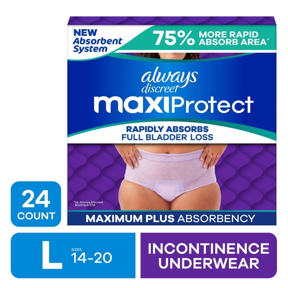 Always Discreet MaxiProtect - Reimagined Adult Diapers for Women L, 24 CT​