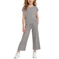 thumbnail image 3 of Iyufng Girls 2 Piece Outfits, Solid Color Short Sleeve Top and Pants Set, Summer Casual Loungewear Sets, 3 of 9
