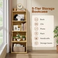 thumbnail image 3 of 5-Tier Leaning Ladder Bookcase With LED Light In Yellow Oak Finish Modern Floor Standing Display Storage For Home Office Living Room, 3 of 8