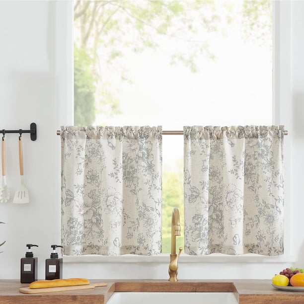Cortinas Jinchan de lino con diseño floral, 66 x 61 cm, 2 paneles