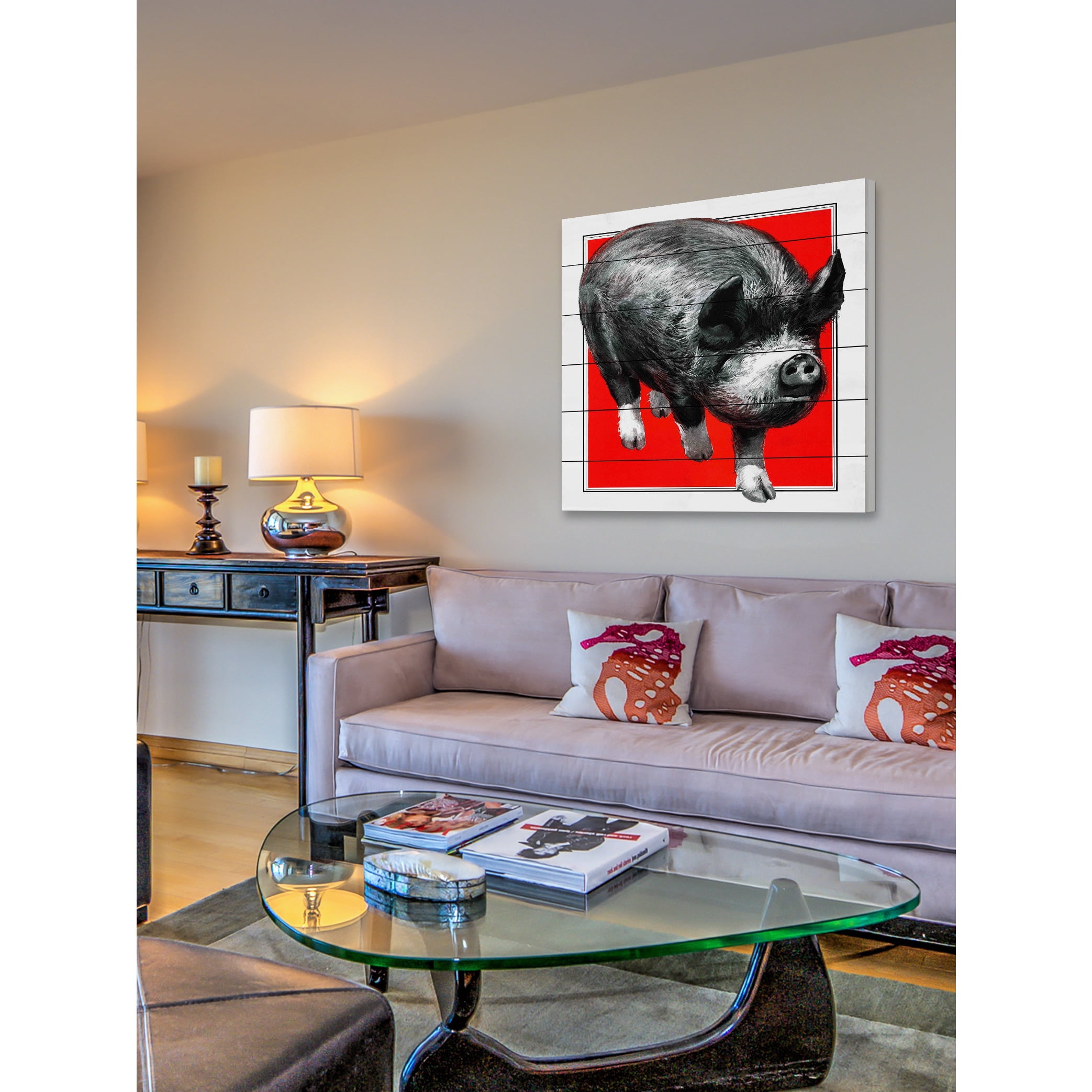 MARMONT HILL  - 'Journal Pig' Painting Print on White Wood - Multi-Color 32 x 32