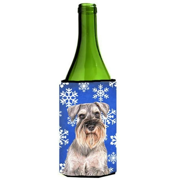 Winter Snowflakes Holiday Schnauzer Wine bottle sleeve Hugger