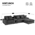 thumbnail image 2 of Harper & Bright Designs Corduroy L-Shaped Sectional Sofa with Storage Ottoman and Cup Holders, Deep Seat Cloud Couch with Bluetooth Speakers and USB for Living Room/Apartment, 114*64'' Dark Gray, 2 of 20