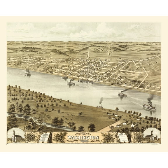 Historic Panoramic View - Washington Missouri - Ruger 1869 - Vintage Wall Art