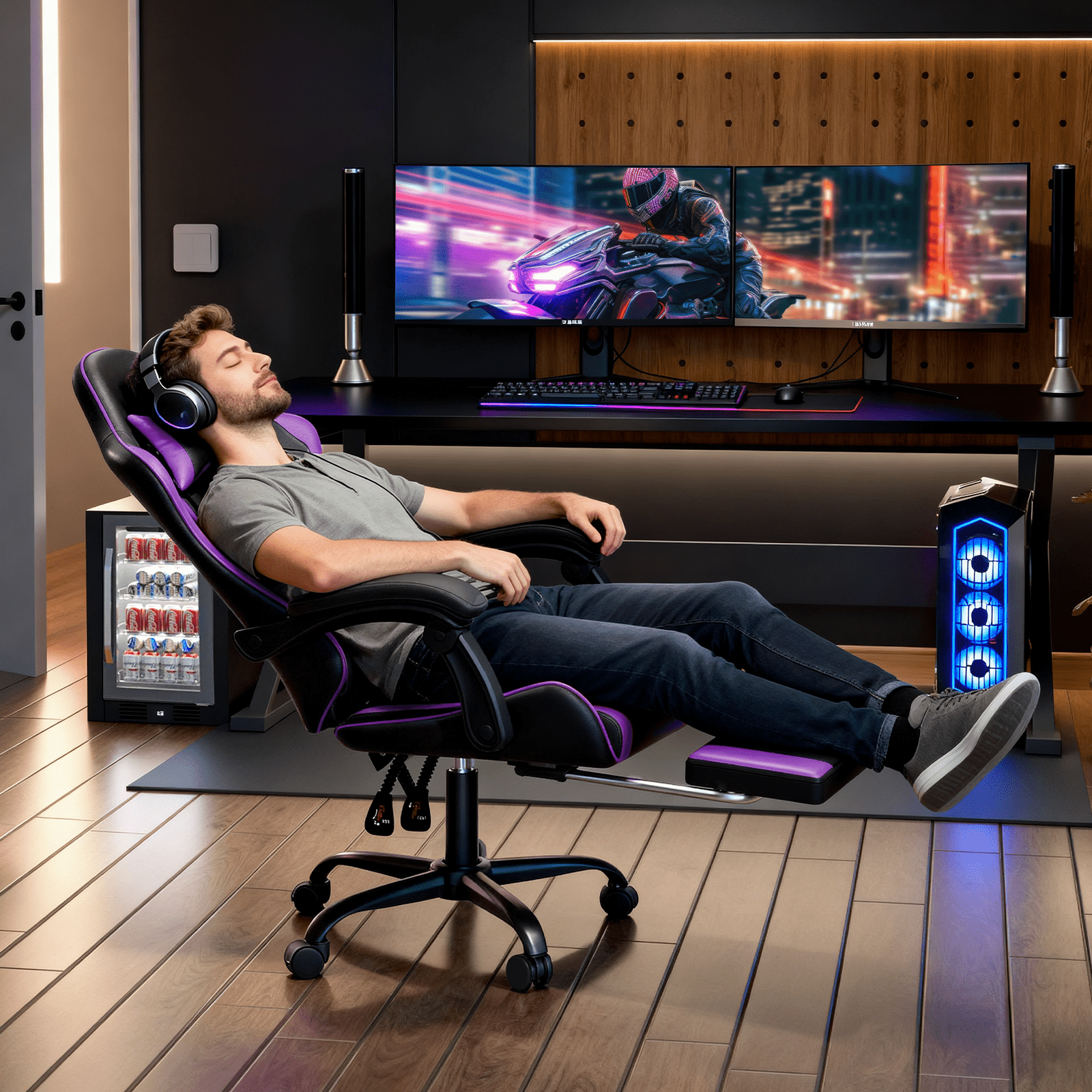 Magshion Ergonomic Gaming Chair with Headrest, Lumbar Support & Footrest - Adjustable Reclining Computer Chair for Adults, High Back Office Desk Chair, 350lbs Capacity， Purple