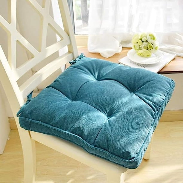 Nvzi Soft Patio Outdoor Corduroy Chair Pad with Ties Indoor Dining Chairs Cushion 18×18×3.6 Blue 1Pc