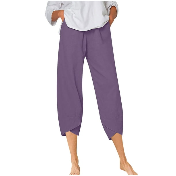 Lolmot Women'S Capri Pants Summer Fashion Solid Cotton Linen Capris Shorts  Loose Fit High Waist Straight Pants Ladies Casual Capris
