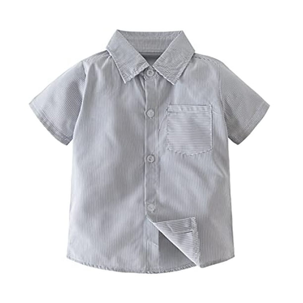 StylesILove Styles I Love Toddler Little Boys Grey Stripe Short Sleeve Cotton Button Down