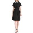 thumbnail image 1 of Allegra K Vestido de Camisa de Jean con Cuello Pan y Botones para Mujer, Cinturón, Manga Corta, Negro M, 1 of 6