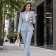 thumbnail image 2 of AZoiNM Women's 2 Piece Solid Single Breasted Blazer Suit Set, Long Sleeve Lapel Jacket & Flared Pants, Elegant Business Casual Work Outfits for Office Interview, 2 of 16