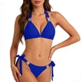 thumbnail image 5 of Women's 2026 Sexy Halter Bikini Set Rhinestone Accent Triangle Top with Side Tie Bow Bottoms Ideal for Summer Beach Pool and SPA Days, 5 of 8