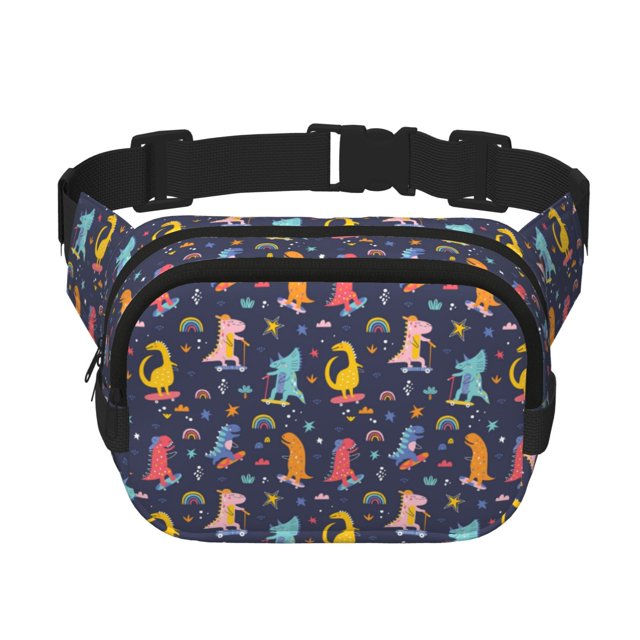 Balery Cartoon Dinosaur Mochila Cinturón para Mujeres y Hombres, Bolsa de Cintura Impermeable de Doble Capa con Correa