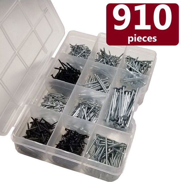 Nails Assortment, Multifunctional Variety of Sizes, 910 Pieces
