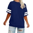 thumbnail image 5 of hoksml Women's Striped Sleeve Drop Shoulder T-Shirt, Loose Fit Crew Neck Casual Sporty Tee for Summer Daily Wear, 5 of 6