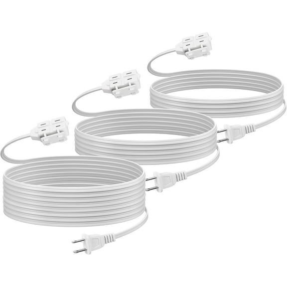 BN-LINK 6/9/12 Ft Indoor Extension Cord, White, 3 Outlets with Safety Cap Included, 2 Prong Polarized Plug, Perfect for Homes, Offices, and Kitchens, 3 Variety Pack