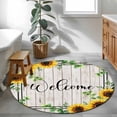 thumbnail image 4 of Yellow Sunflowers Round Area Rug 4 FT, Non Slip Indoor Outdoor Rug, Botanical Floral Leaves Wooden Grain Washable Soft Circular Carpet Non-Shedding Floor Mat for Coffee Table Nursery Foyer Balcony, 4 of 9