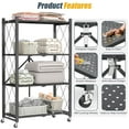 thumbnail image 4 of Furnibear 4-Tier Folding Storage Shelves with Wheels, Foldable Metal Rack, Collapsible Shelves for Garage, Kitchen, Basement, Black, 4 of 8