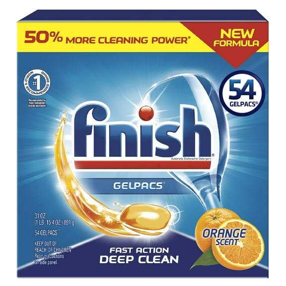 Finish Gelpacs 54ct, Fast Action, Deep Clean, Orange Scent, Dishwasher Detergent Tablets