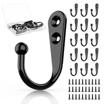 Emlimny 15Pcs Black Wall Mounted Coat Hooks Wall Hooks for Hanging Towel/Coat -15 lb Screw in Metal Hanger Wall Mount,Hanger Hook with 30 Pieces Screws for Outdoor, Closet, Door, Bathrooms,Backpack