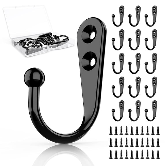 Emlimny 15Pcs Black Wall Mounted Coat Hooks Wall Hooks for Hanging Towel/Coat -15 lb Screw in Metal Hanger Wall Mount,Hanger Hook with 30 Pieces Screws for Outdoor, Closet, Door, Bathrooms,Backpack