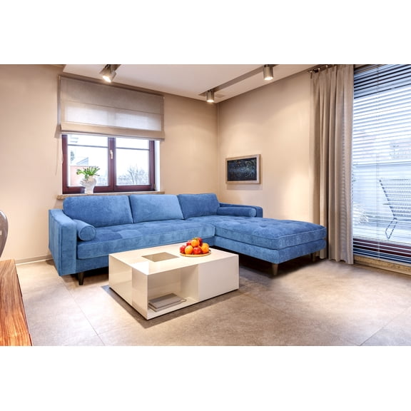 Denim Blue Upholstered L-Shaped Sectional Sofa