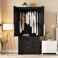 thumbnail image 5 of Modern Wardrobe Closet with 3 Drawers and 2 Doors, Modern Wooden Wardrobe Cabinets for Hanging Clothes, Tall Standing Bedroom Armoires, Heavy Duty, 5 of 8