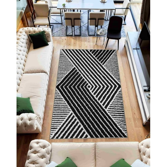 Modern 5D Shaggy Abstract Geometric Rug Indoor for Living Room Bedroom Design 6415 (8x10 (7'8"x10'8"),Black)