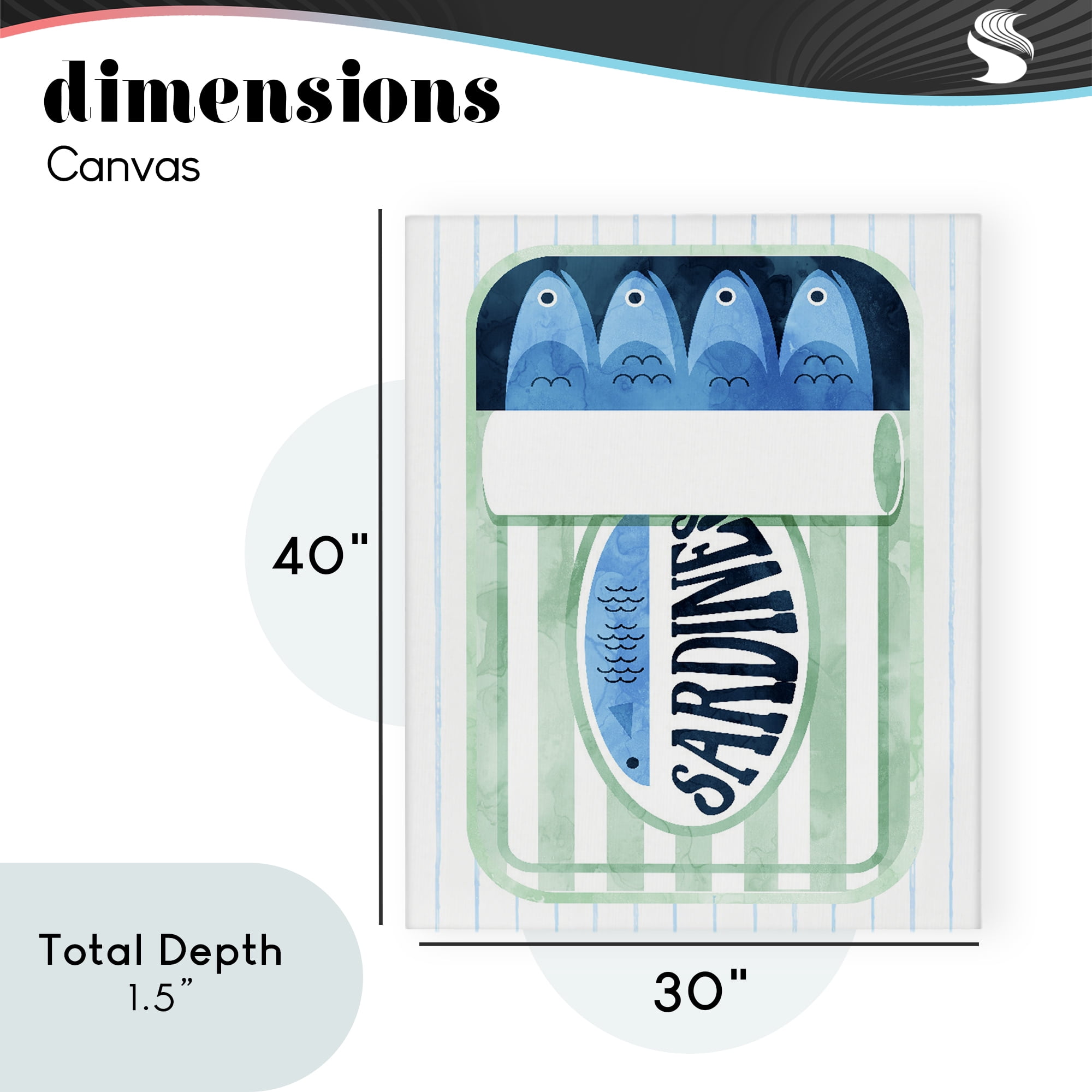 Seafoam Sardine Tin over Stripes Canvas Wall Art, design by Daphne Polselli