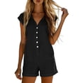 thumbnail image 4 of LNWUY Women's Solid Color Short Cuffed Sleeve Utility Rompers Elastic Waist Button Down Cotton Pocket Jumpsuit Black XL, 4 of 7