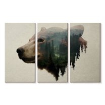 Elephant Stock Pacific Northwest Black Bear Wall Art - Horizontal Multi Panel Canvas - Living Room Wall Decor - Animal Multi Panel - Teal And Brown Decor By Davies Babies - 45" x 28"
