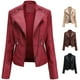 thumbnail image 2 of Chaqueta de motociclista de piel sintética de moda para mujer, abrigo ajustado con cuello alto y cremallera para otoño e invierno, ideal para uso diario, trabajo, fiestas y ropa de calle., 2 of 5