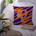 thumbnail image 3 of Letter P Initial Tiger Stripe Blue and Orange Fabric Decorative Pillow, 3 of 4