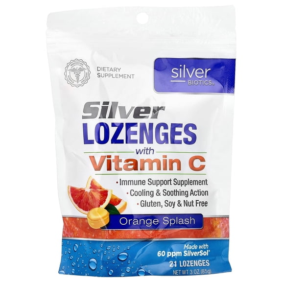 American Biotech Labs Silver Biotics®, Silver Lozenges with Vitamin C, Orange Splash, 21 Lozenges, 3 oz (85 g)