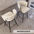 thumbnail image 5 of 26" White Linen Woven Swivel Bar Stool Set of 2 - 360° Rotating Counter Height Chairs with Back &amp; Footrest, Metal Legs for Kitchen Island, Cafe, Bar, 5 of 11
