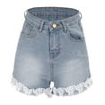 thumbnail image 3 of Flmaly shorts for women with Pockets Water Resistant Womens Summer Denim Shorts Lace Trim Mid Rise Stretchy Jean Shorts Casual Trendy Butt Lifting Mini Denim Shorts for Women Walking Athletic Workout, 3 of 3