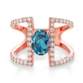 thumbnail image 2 of Gem Stone King 2.16 Ct Oval London Blue Topaz 18K Rose Gold Plated Silver Ring (Size 7), 2 of 3