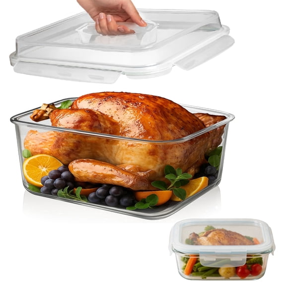 Razab 6500ml & 520ml Extra Large Glass Food Storage Containers with Lids - Leakproof Glass Meal Prep Containers with Lids for Roasting & Storing Leftover - Microwave & Oven Safe