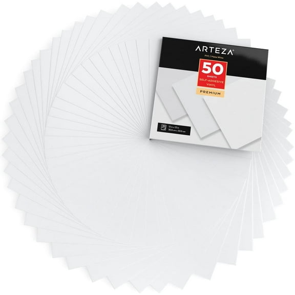 Arteza Self Adhesive Vinyl, Matte White, 12" x 12" Sheets, Pack of 50