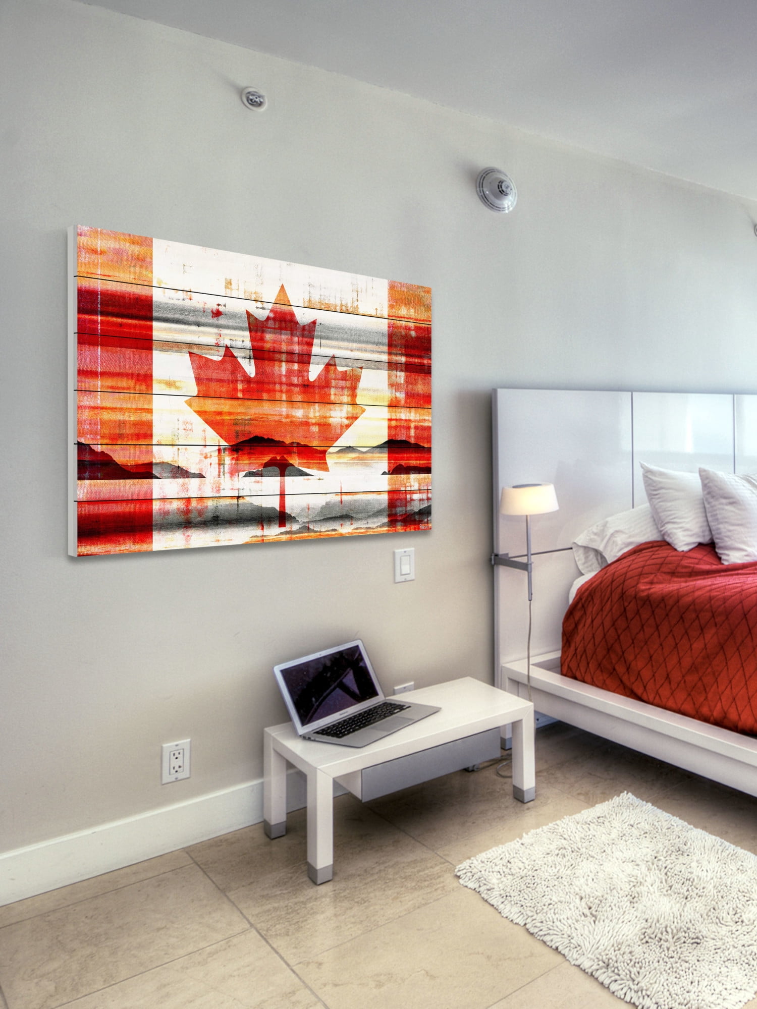 Parvez Taj "Canadian Leaf" Painting Print on White Wood