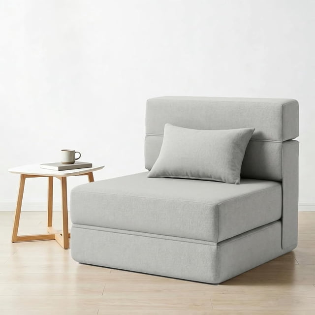 Sofá cama plegable con almohadas, convertible en silla, con espuma viscoelástica, colchón para dormir, para sala, dormitorio, habitación de invitados, despacho, apartamento, gris claro