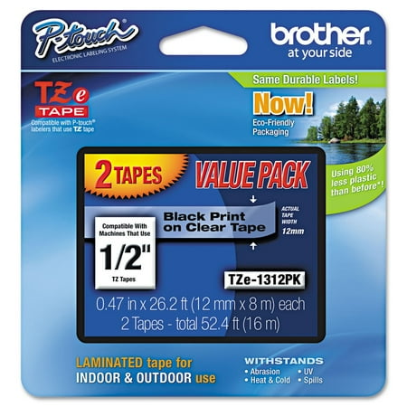 UPC: 0012502627036 | Brother P-Touch TZE1312PK Standard Adhesive Laminated Labeling Tapes  1/2 w  Black On Clear  2/pack